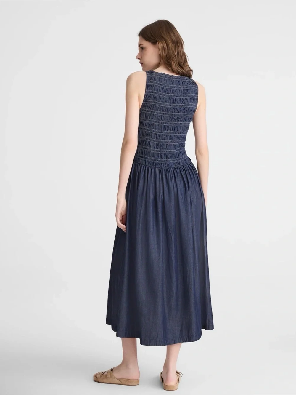 Madewell Denim Smocked Boatneck Midi Dress SZ XS- Carrigan WashRigid